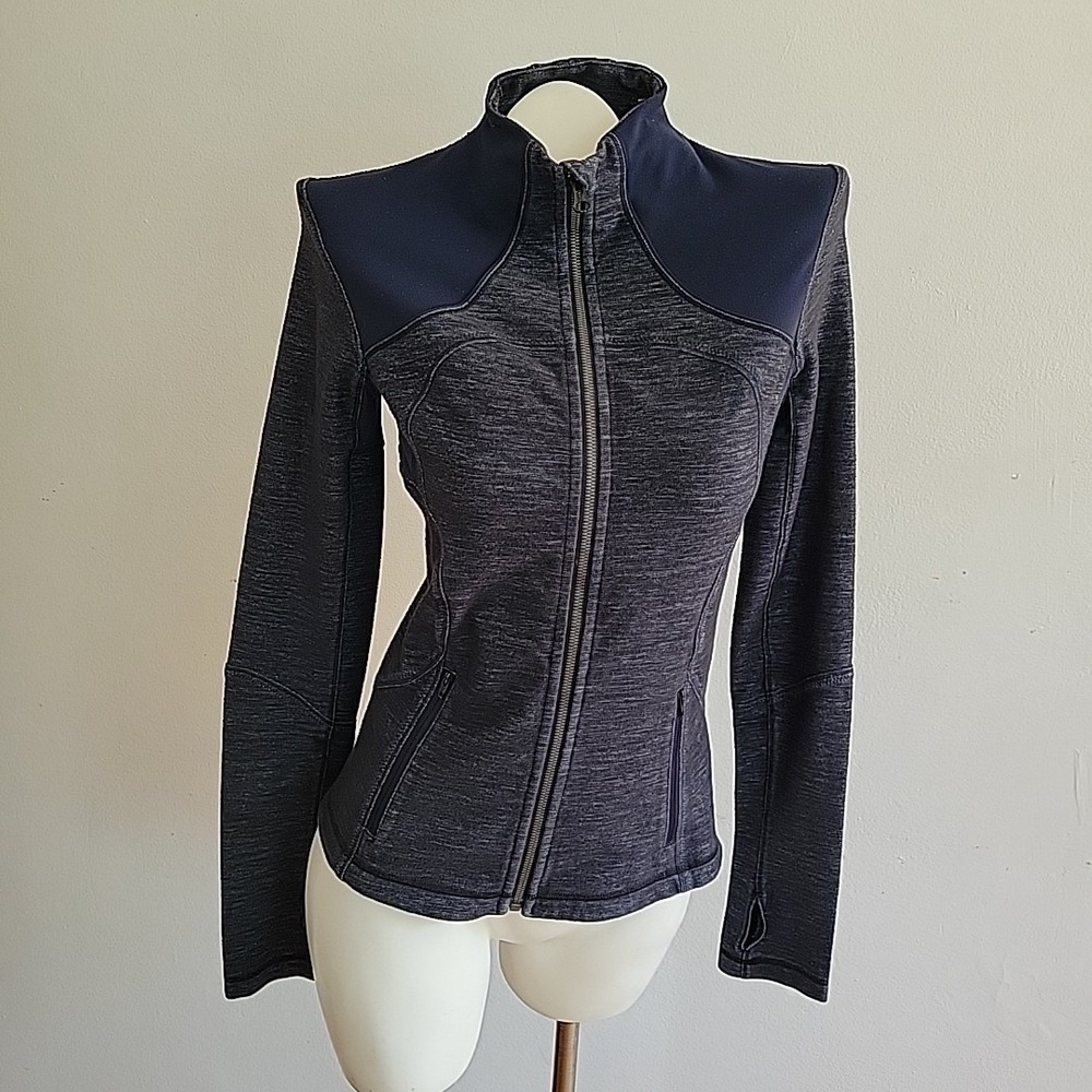 Lululemon Forme Jacket 6 Inkwell Blue Slub Denim Luon Full Zip Activewear Gym